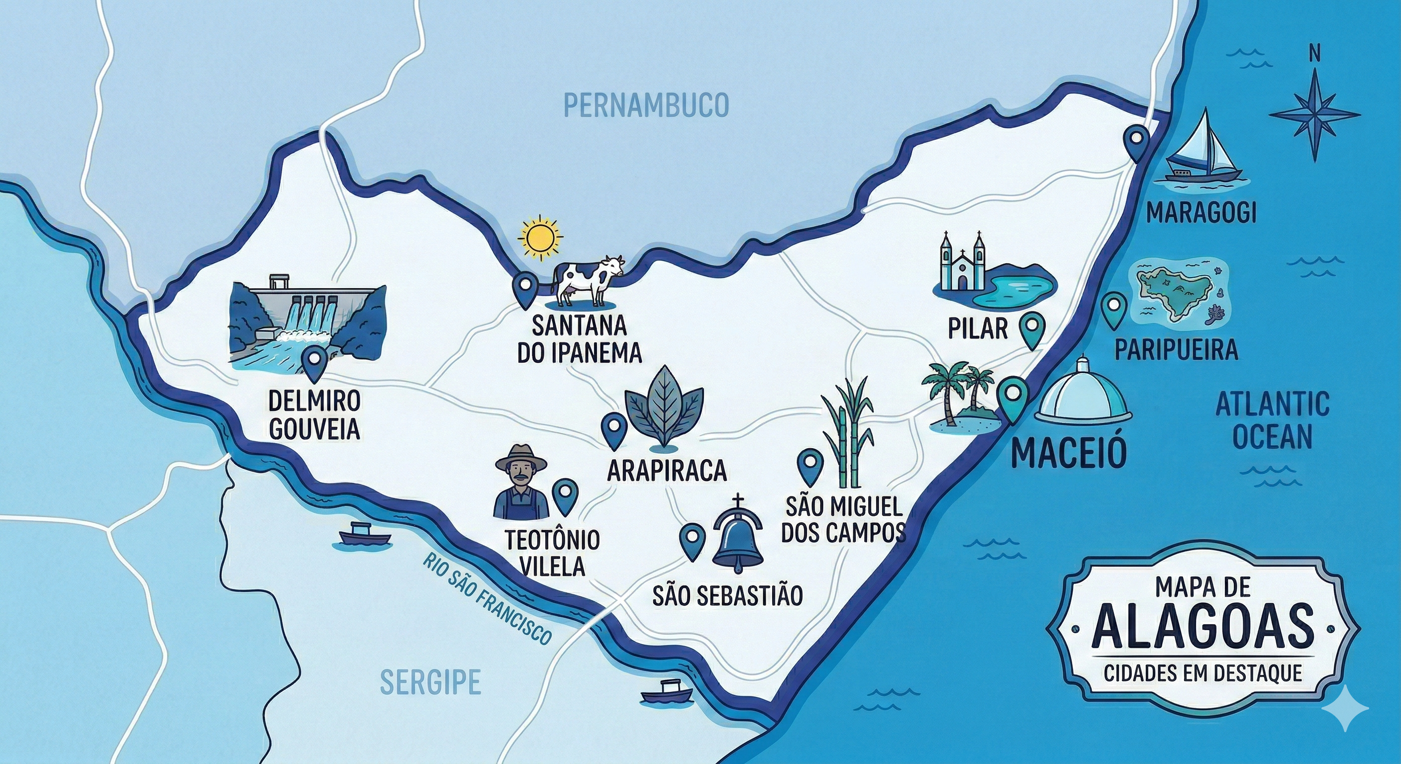Mapa de Alagoas - Cidades em Destaque